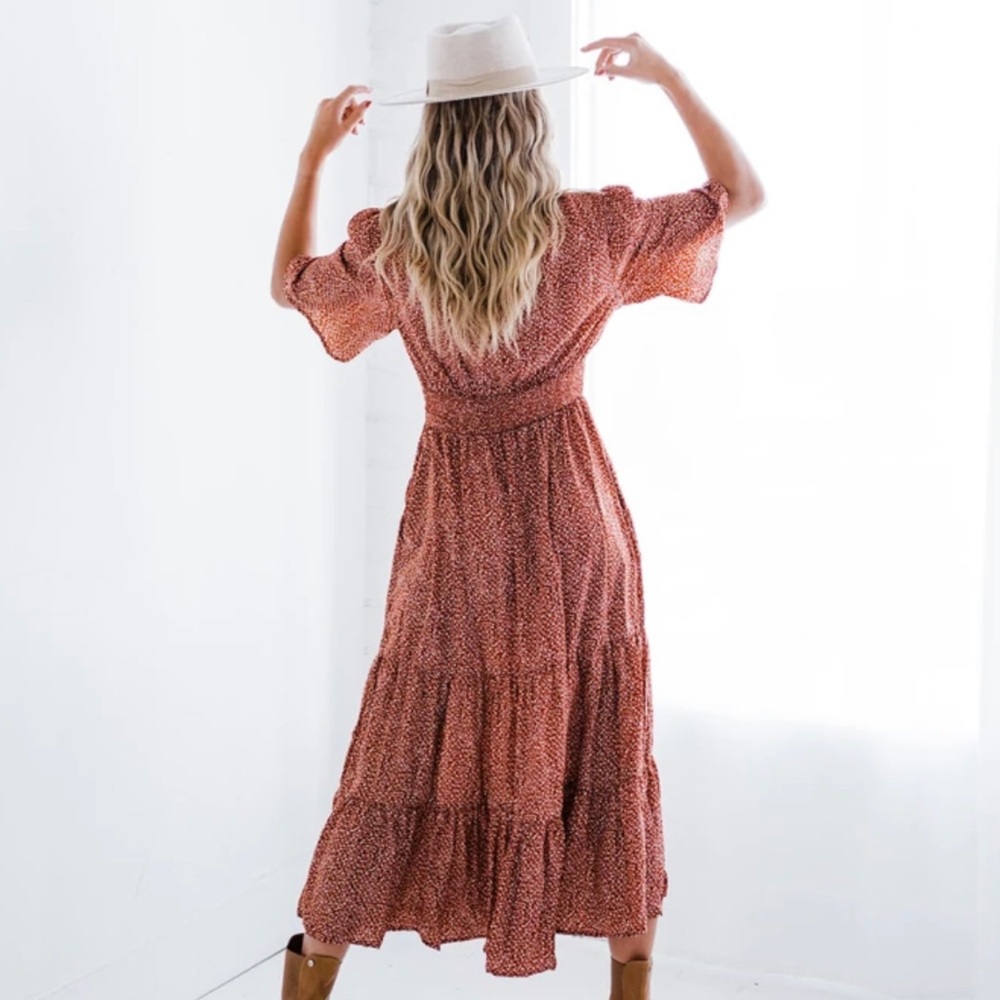 Floral smock neck dress in Rust! - Picture 2 of 5